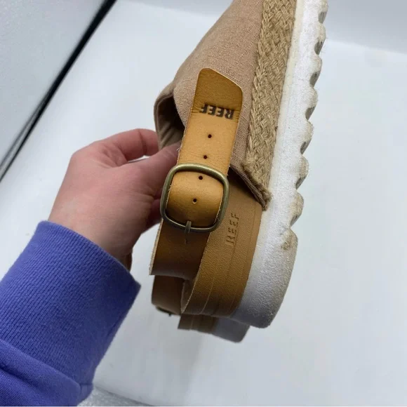 REEF Women's Cushion Sage Slingback Espadrille Platform Flat Beige Sandal Shoe 7 - Picture 4 of 8